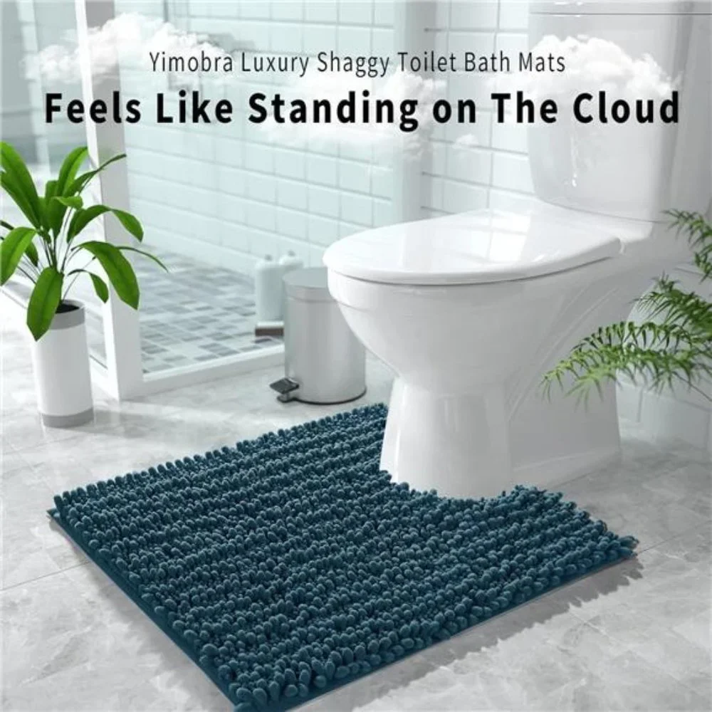Luxury Shaggy Toilet BathMat U-Shaped Contour Rugs for Bathroom,24.4X20.4 Inches